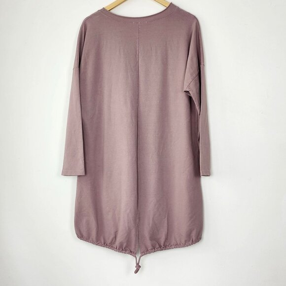 Lagenlook Mauve Long Sleeve Tunic Dress Big Pocket & Drawstring Sinch Hem Artsy - Picture 4 of 10